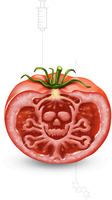 tomato with skull sign